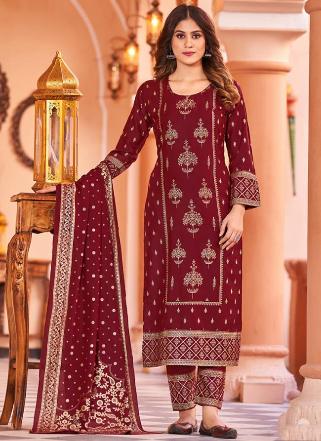 Rayon Maroon Festival Wear Digital Printed Readymade Kurti With Pant And Dupatta